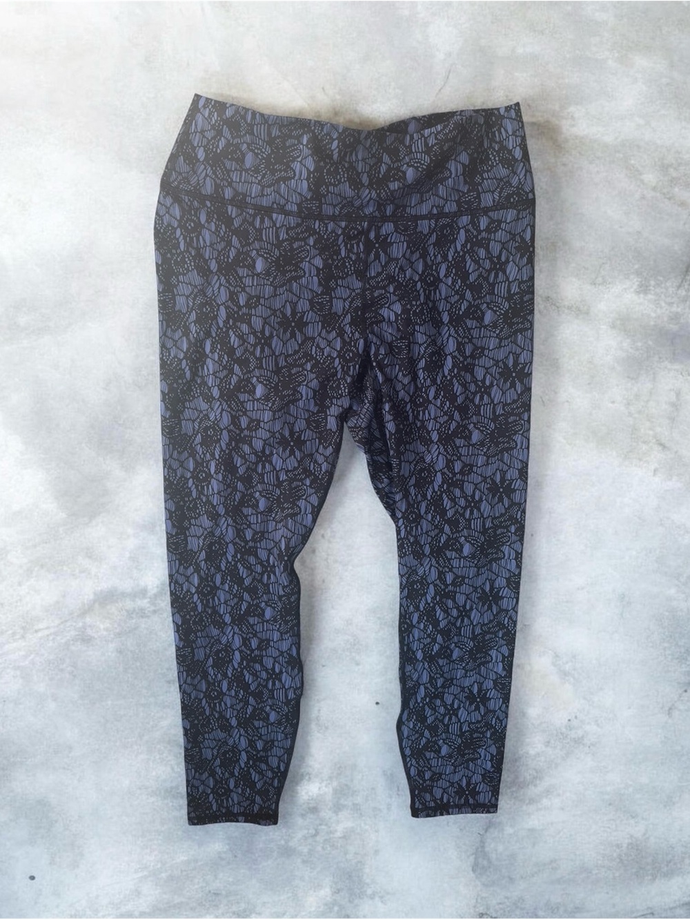 Fabletics Black and Navy High-Waisted Printed PowerHold Leggings
